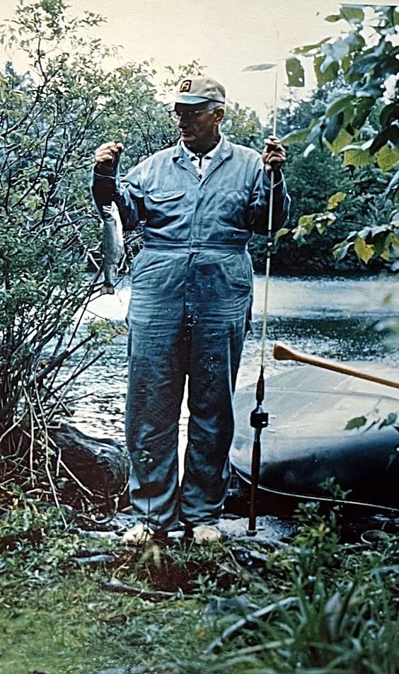 Fred with a catch from the lake — that’s the Grumman’s hull behind him. Fred was a soil and water conservationist in Maryland all his workin…